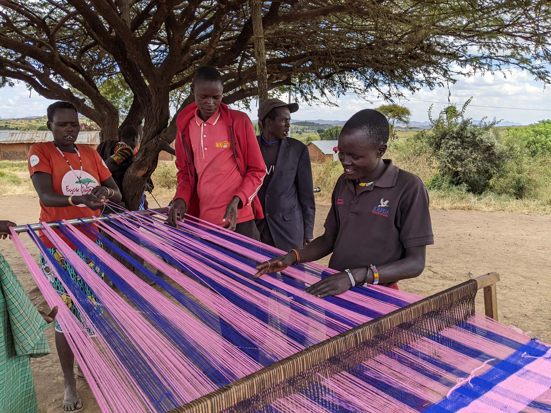 People in Karamoja training in weaving skills